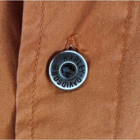 Harley Davidson Photographer Motorcycle Button Up Mechanics Shirt Orange Vtg 2XL - Picture 4 of 8